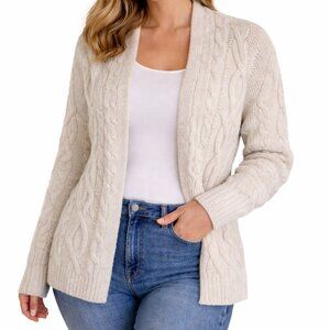 J Jill Cable Knit Cardigan Large Wool Cashmere Blend Heavy Open Front Sweater